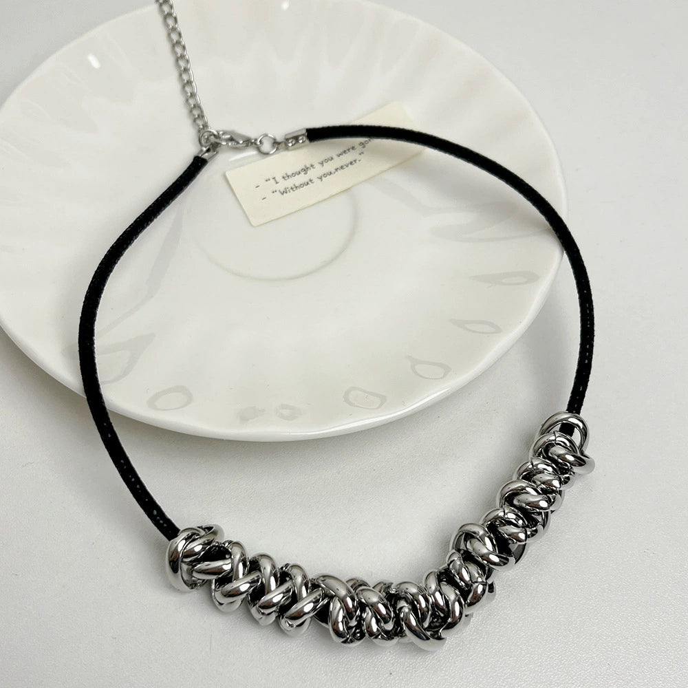 Linnea Metal Cord Choker - Silver Faux Leather Cord Necklace [UJ7RPVNW]