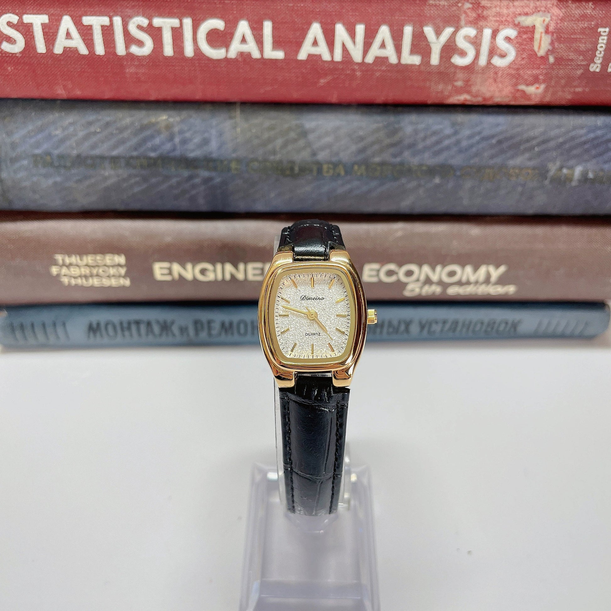 Britney Tonneau Leather Watch - Stardust Dial Black Strap