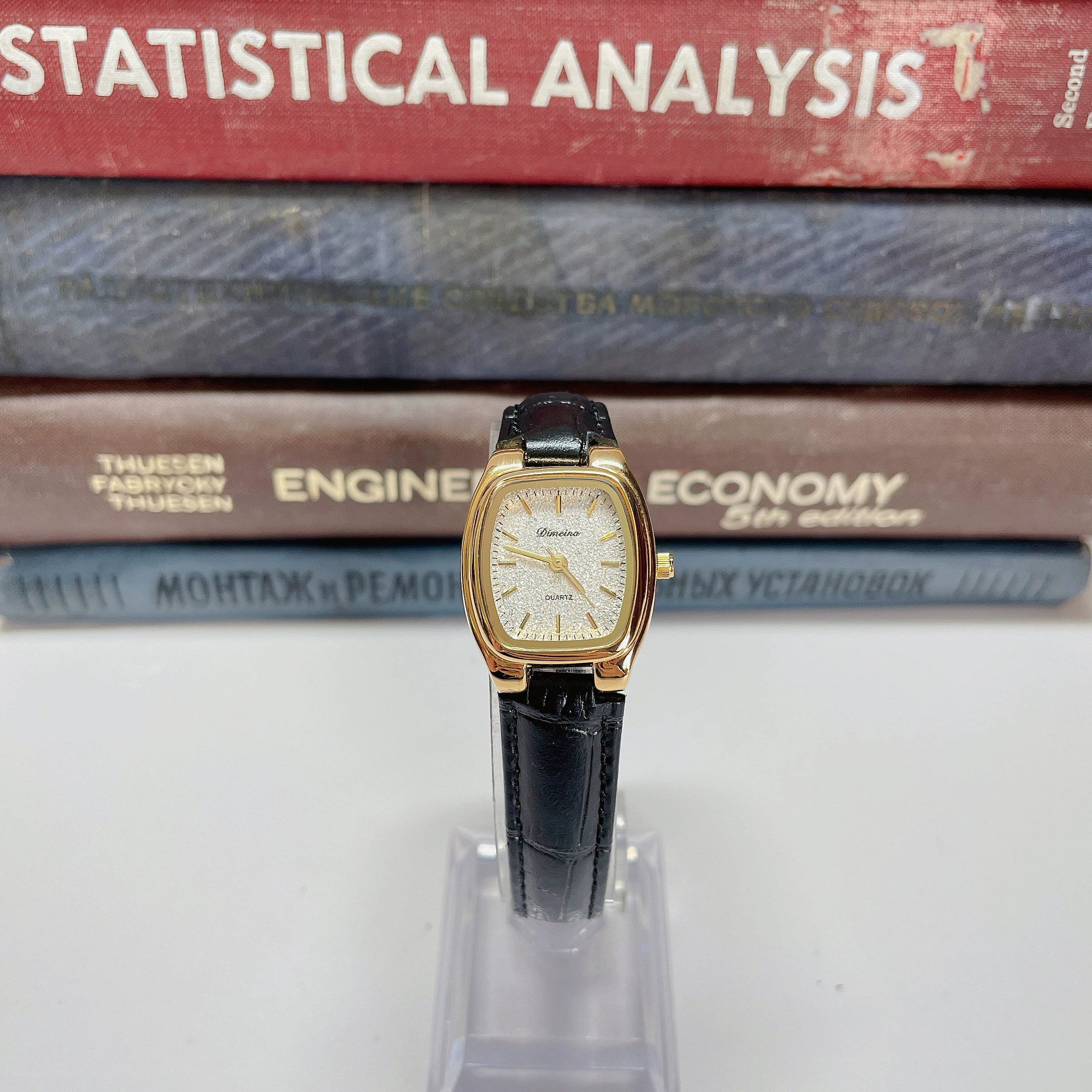 Britney Tonneau Leather Watch - Stardust Dial Black Strap