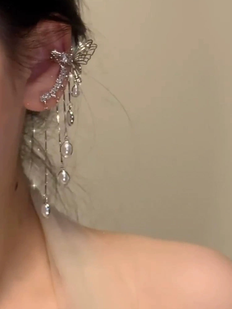 Loretta Butterfly Tassel Ear Cuff - Single Left Ear [1YEV89KN]