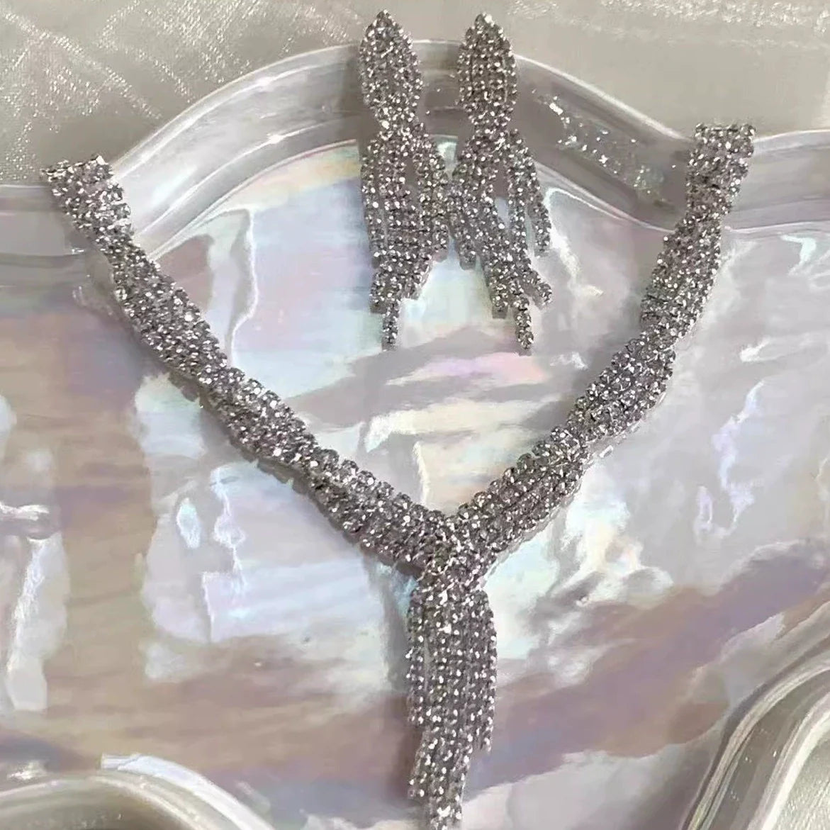 Johnna Punk Rhinestone Tassel Set - Necklace & Earrings
