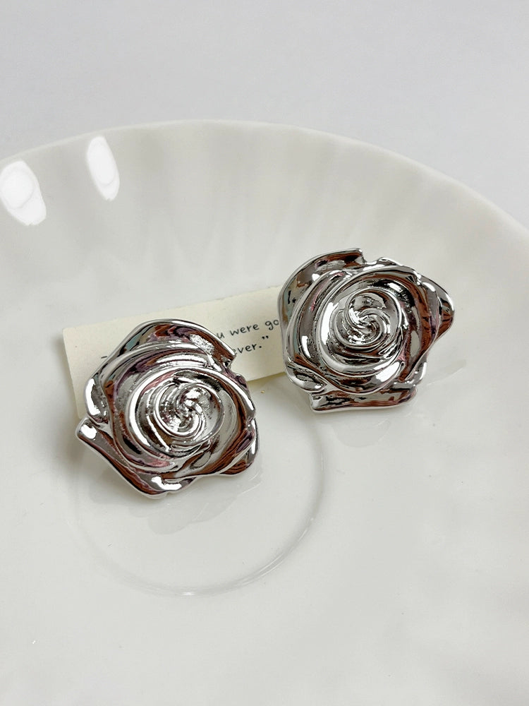 Ariadne Sculpted Rose Earrings - Silver Pair [DPC3S8Z6]