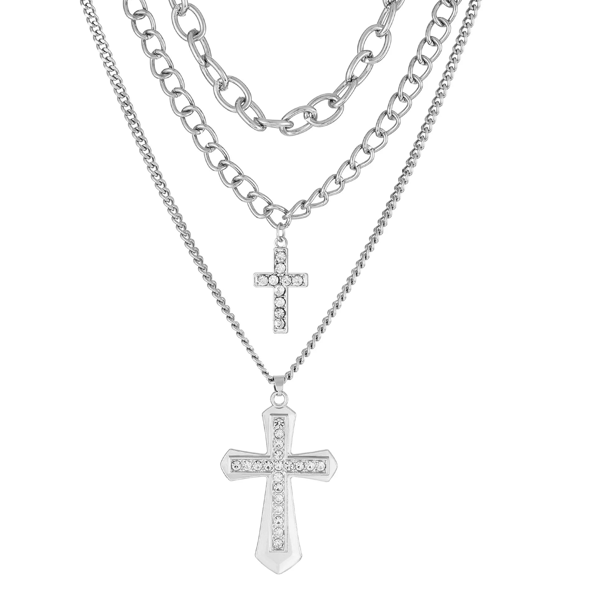 Bridget Pearl Cross Necklace - White Plated C