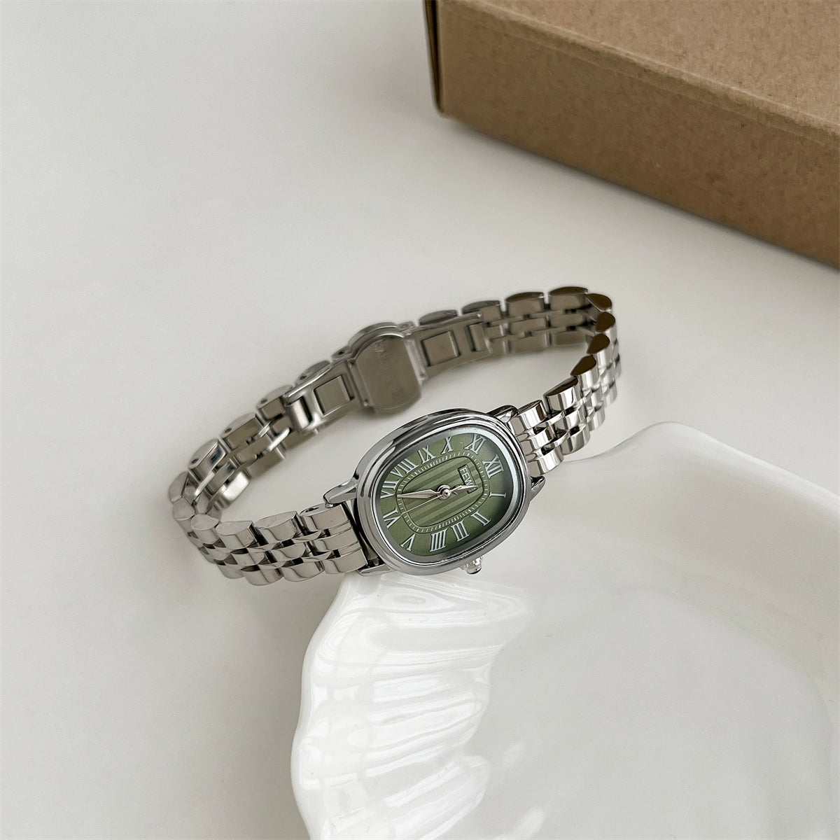 Alizae Petite Roman Watch - Steel Band Green Dial [115XVNVU]