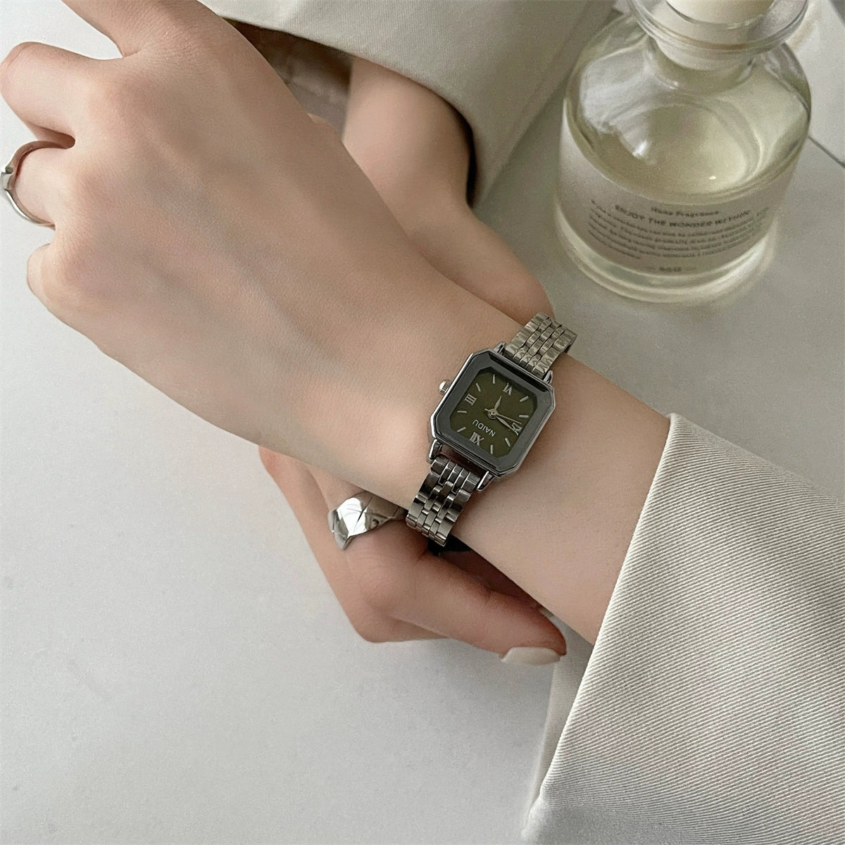 Everett Sleek Steel Watch - Green Dial [OOFCWMYT]