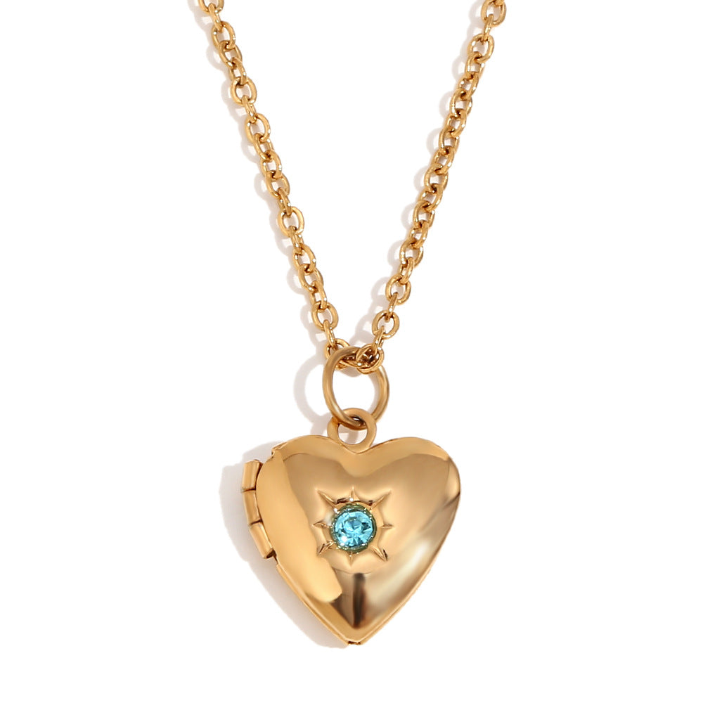 Zahara Birthstone Heart Locket - March Birthstone Locket - Lake Blue [NJ7K2I2D]