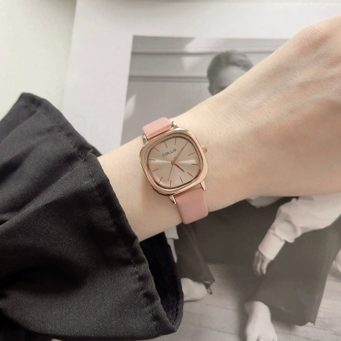 Corey Square Minimalist Watch - Pink Strap [Y2UD0AJH]