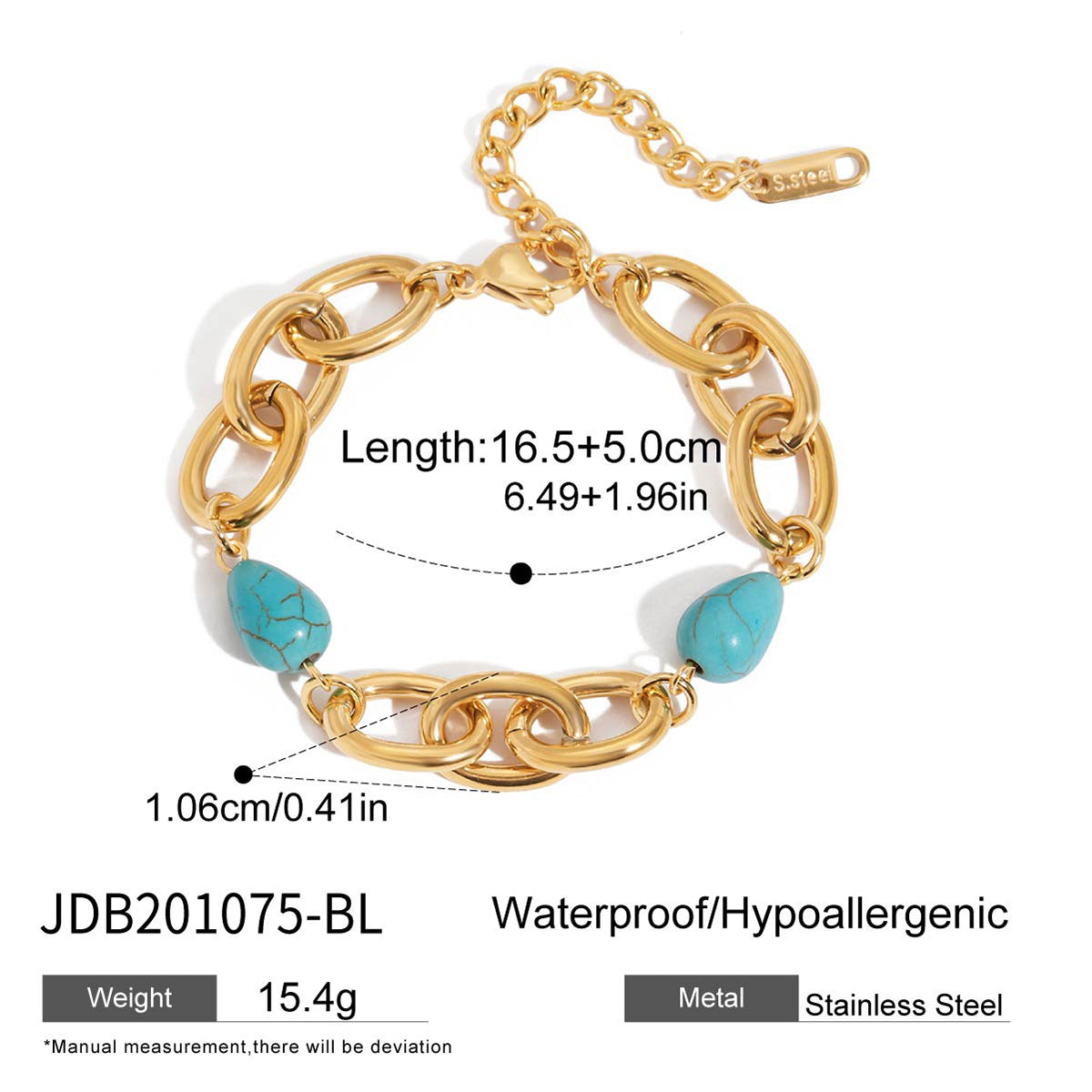 Hazyl Turquoise Chain Bracelet - JDB201075-BL [ZIV3OI42]