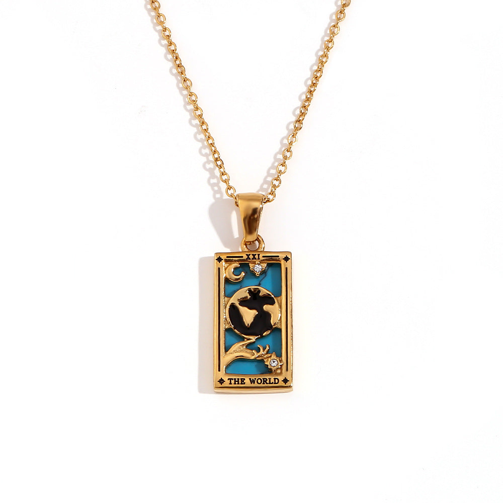 Avalyn Tarot Pendant Necklace - Gold - The World [LTDX7W6A]