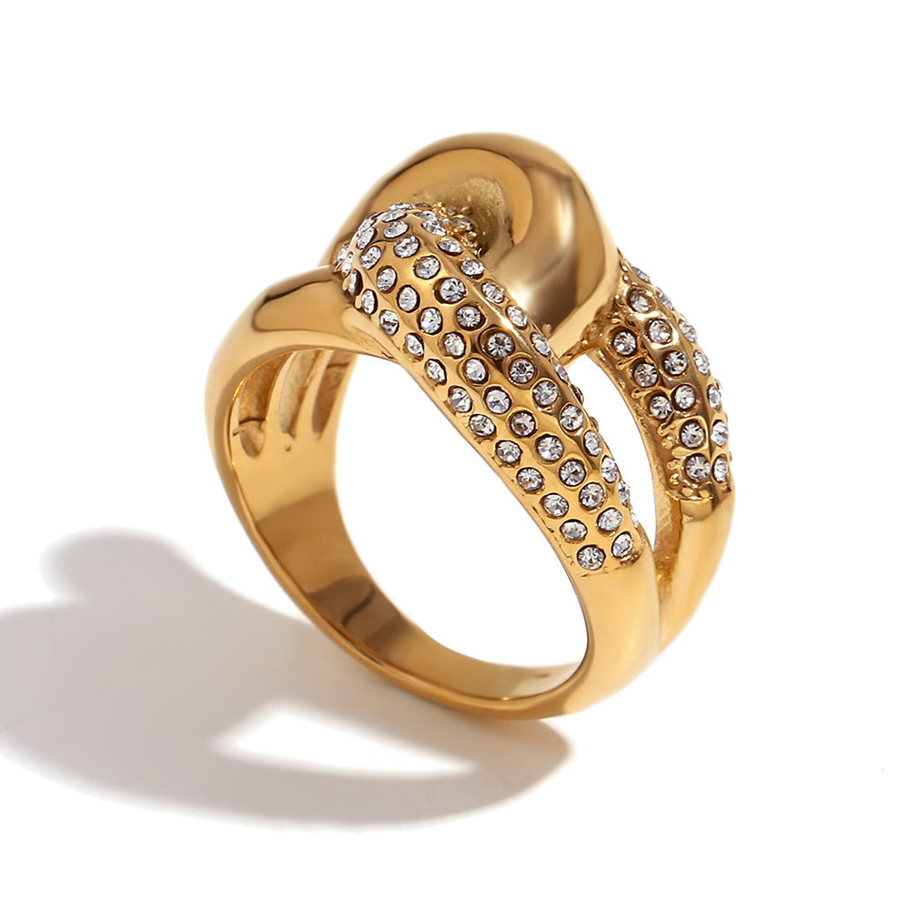 Catelyn Double Polaris Ring - Cross Knot Zircon Ring - Gold White - Size 6 [V420NGP4]