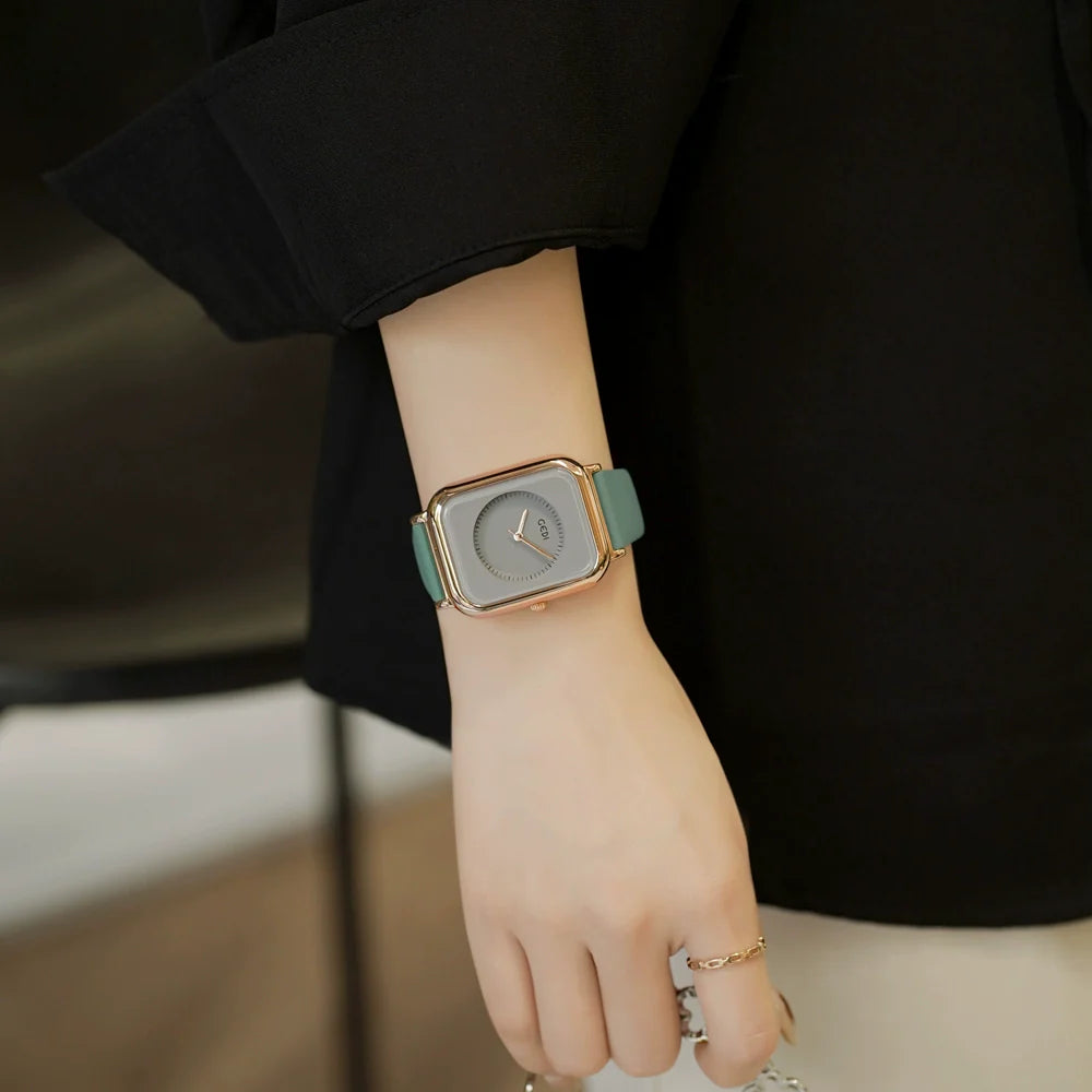 Nirvi Modern Rectangle Watch - Bean Paste Green