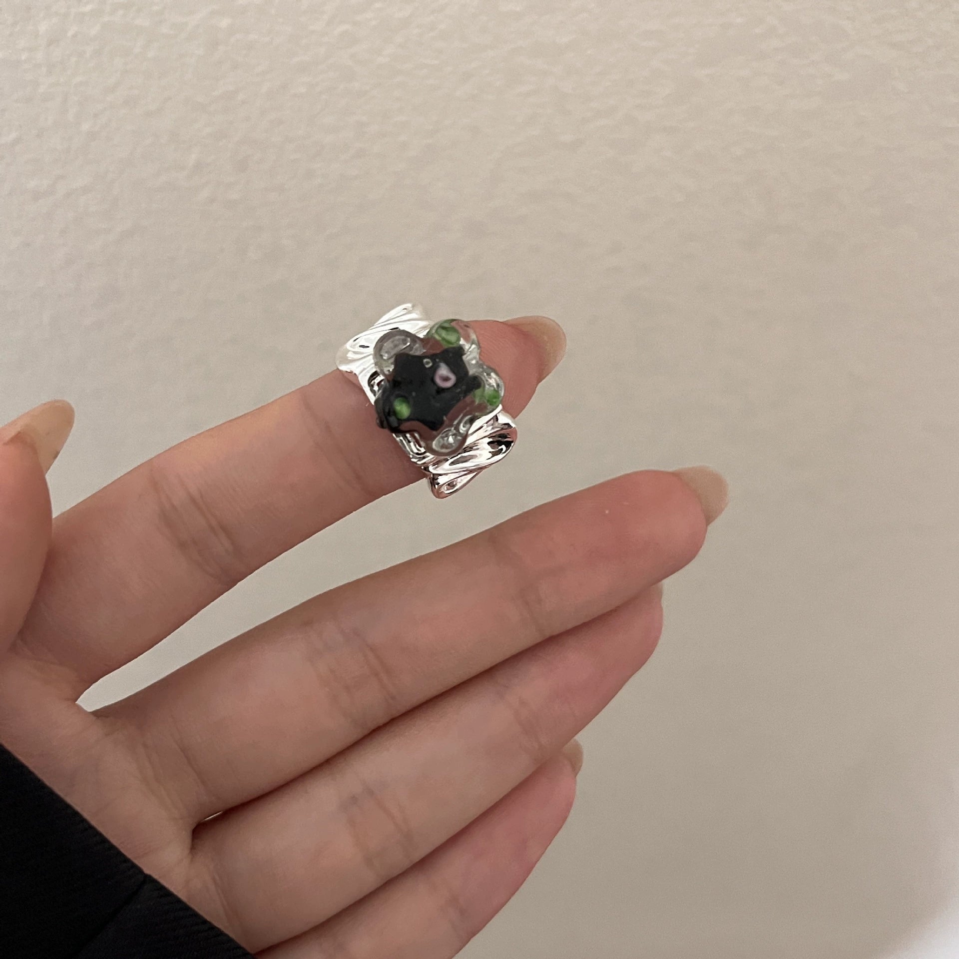 Myla Tourmaline Star Ring - Style B (Silver-toned, Clear Tourmaline Beaded) [EE4KMK3D]
