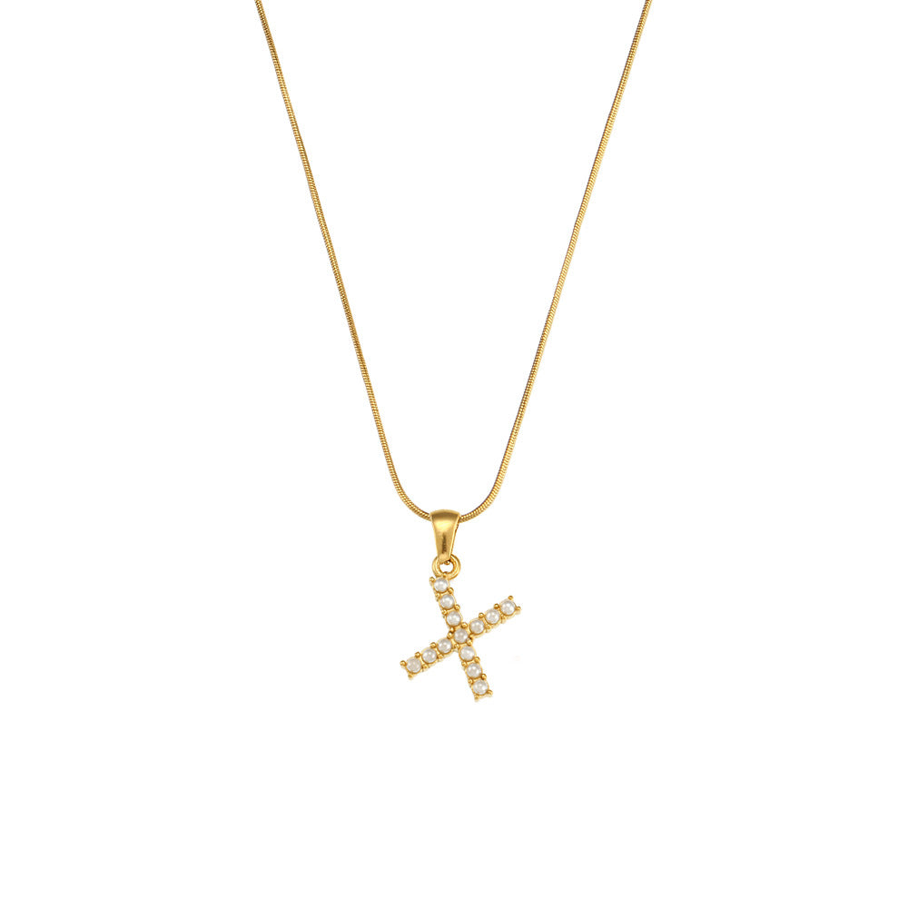Makiah Letter Pearl Necklace - Letter X [BSRZCFFE]