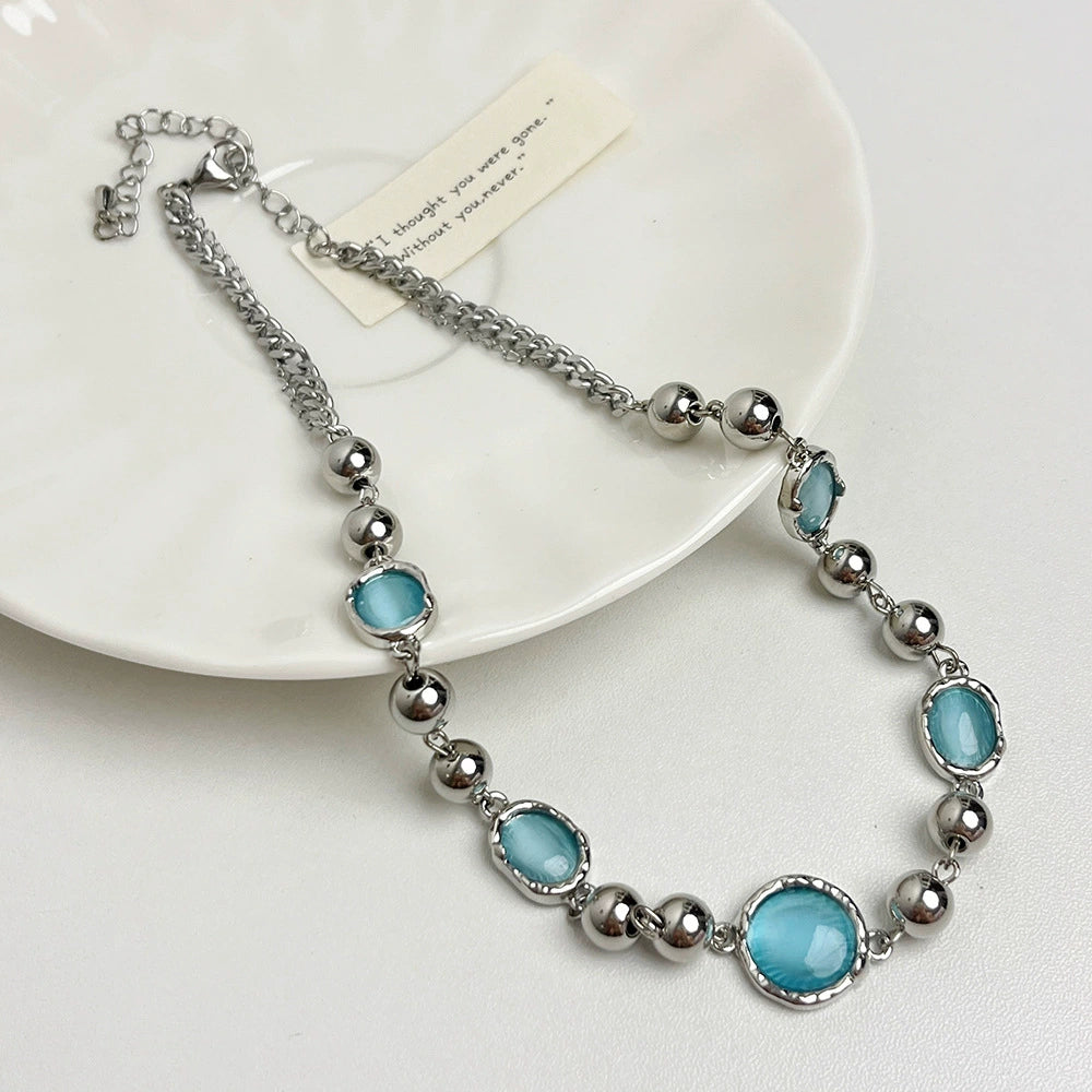 Holly Cat's Eye Choker - Blue Cat's Eye Necklace [SN680E3P]