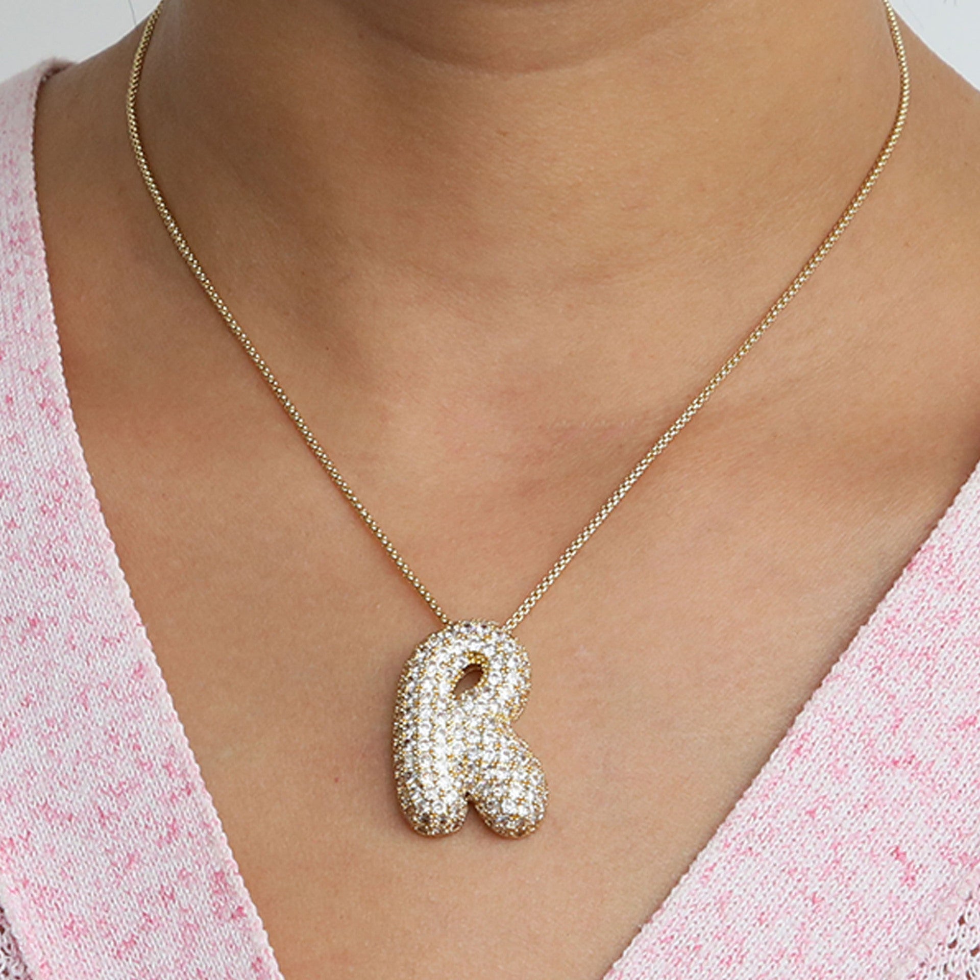 Laiba Bubble Initial Necklace - R [BGKEX9XT]