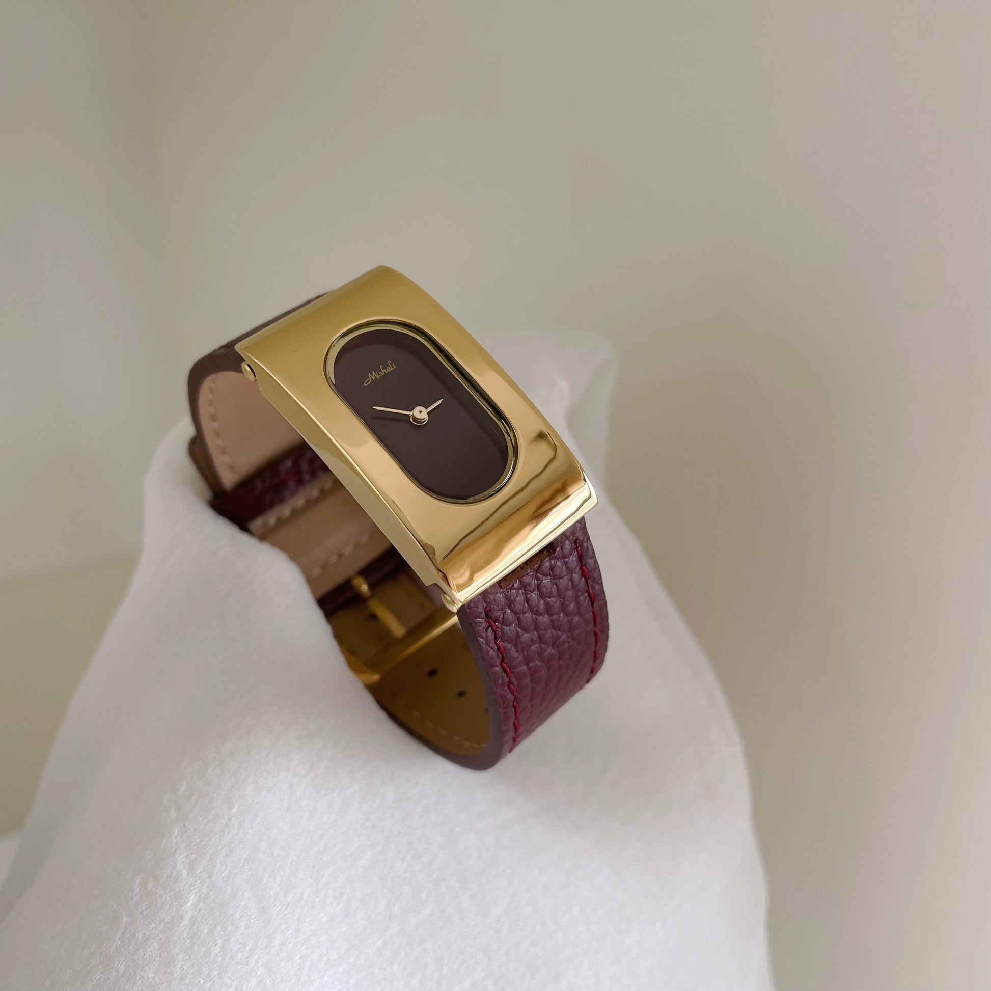 Lani Vintage Rectangular Leather Watch - 24036 Burgundy Alloy Case [987R5Q5N]