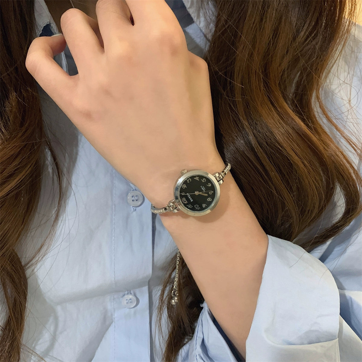 Ophelia Chain Bracelet Watch - Silver Band Black Dial (Numeric) [R18D8JRM]