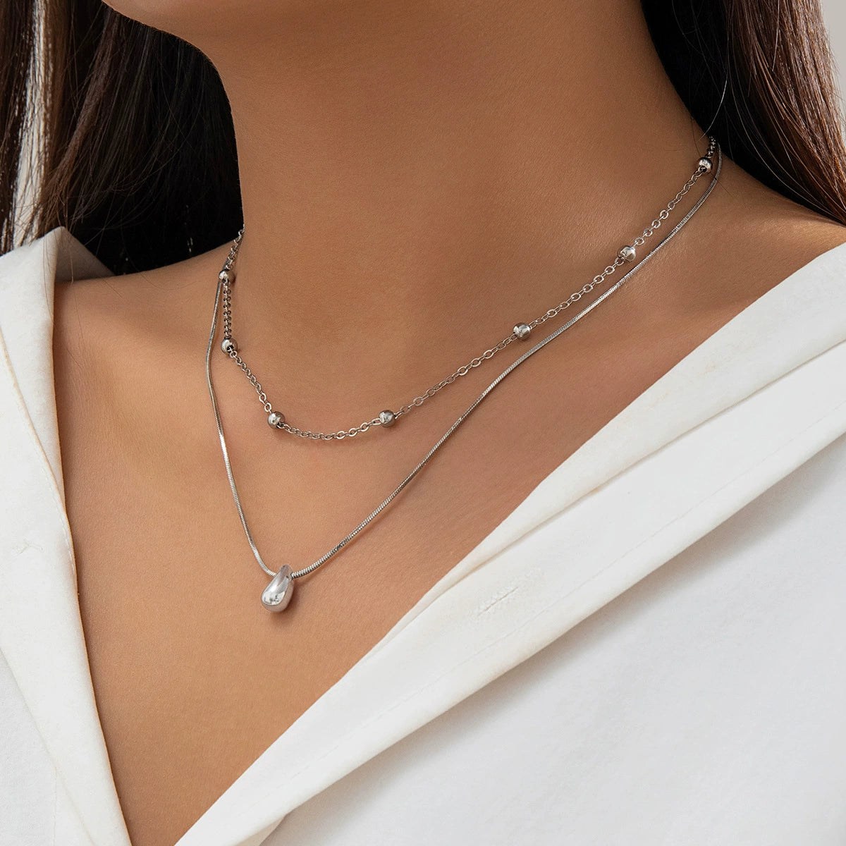 Faiga Sleek Droplet Necklace - Teardrop Silver Tone [SYFOAEGF]
