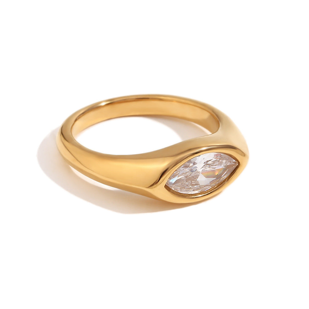 Maimouna Zircon Ring - Marquise Zircon Signet Ring - Gold White - Size 6 [FTUD3KJS]