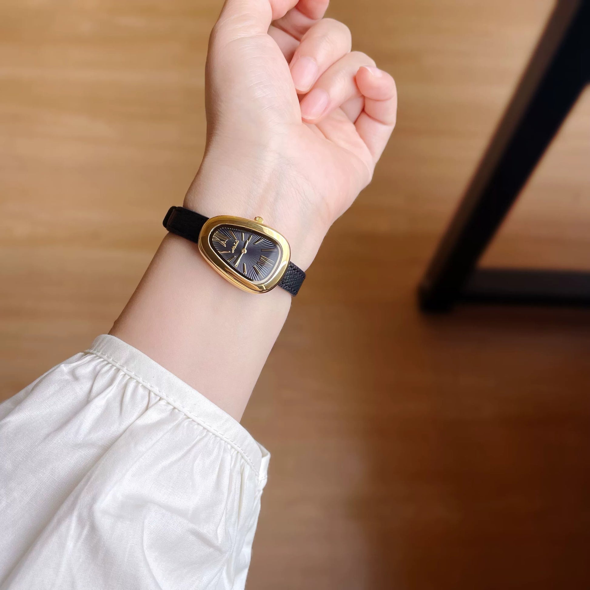 Johnna Snake Head Watch - Gold Case Black Strap