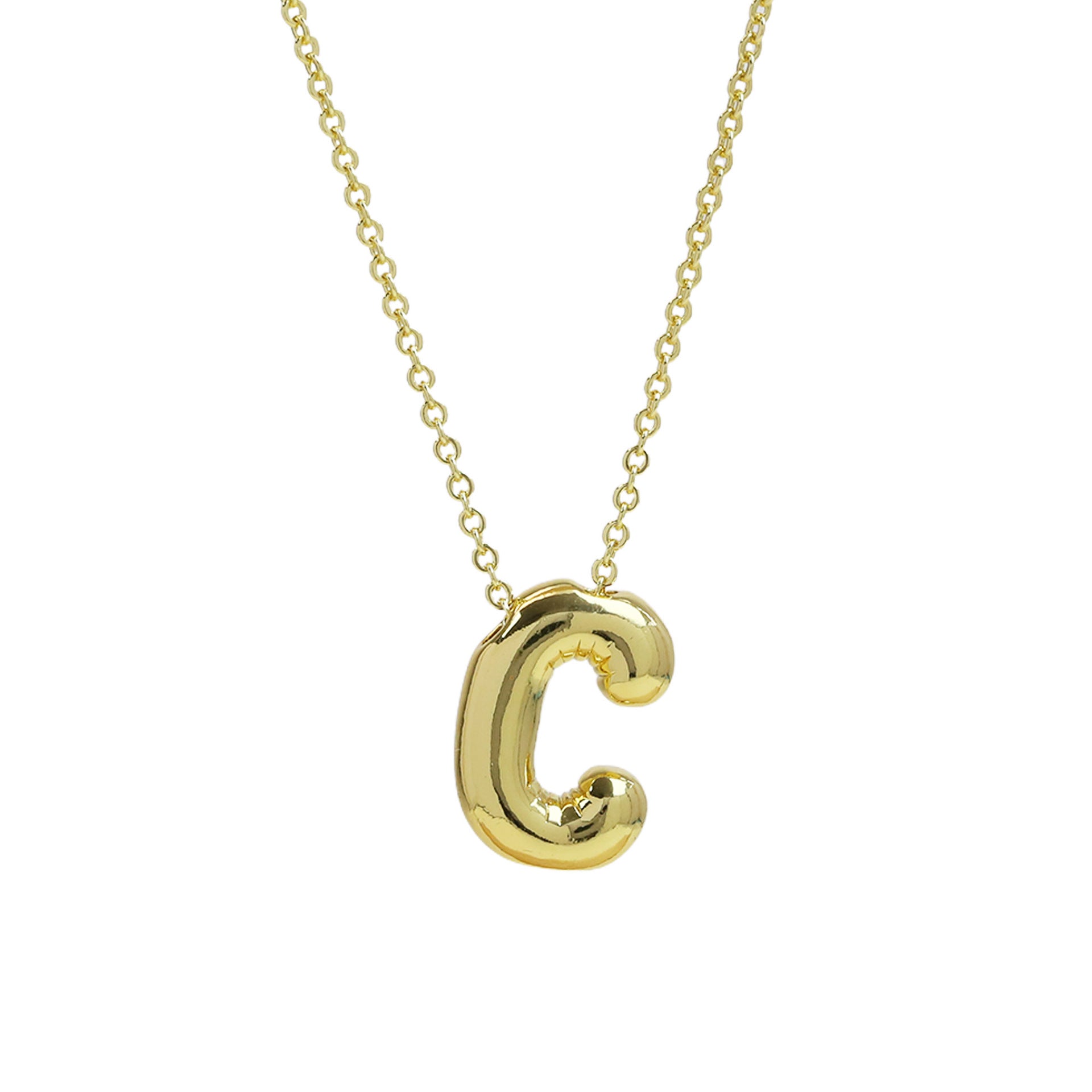 Saffron Puffy Initial Necklace - Letter C [0XAIU983]