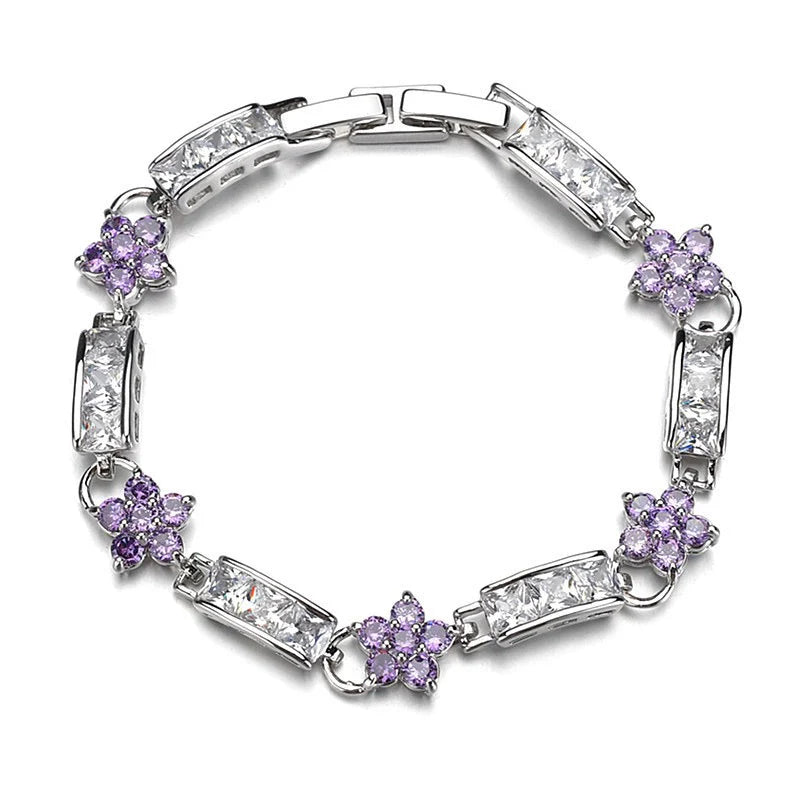 Hajar Star Zircon Bangle - Purple Flower Bracelet (AAA Grade)