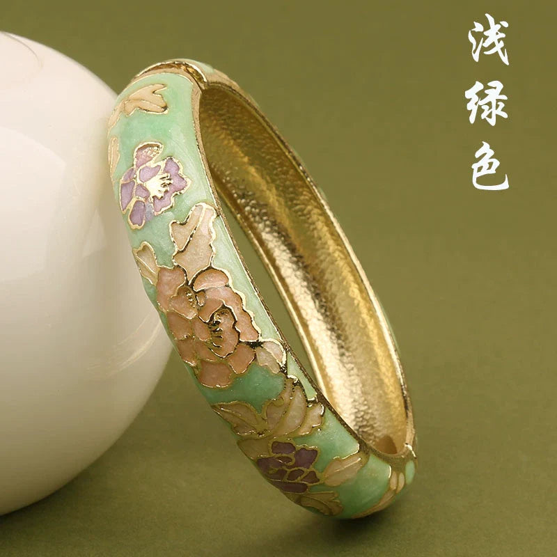 Lana Chinoiserie Floral Bangle - Light Green (15mm)