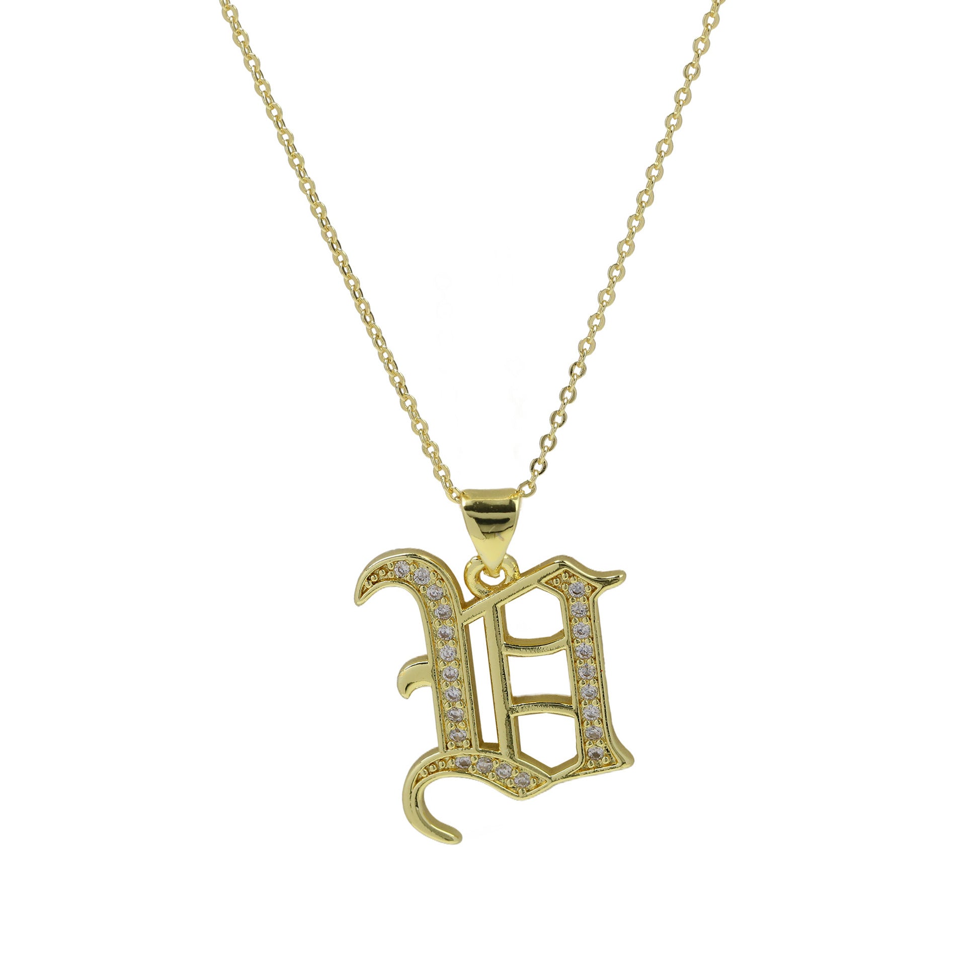 Lawson Old English Initial Necklace - V Necklace [JK6MI7QS]
