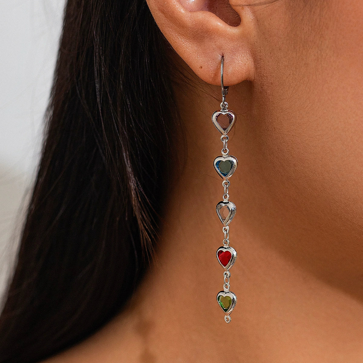 Corah Heart & Square Crystal Necklace - Style 2 Stud Earrings Silver-tone [TRL3OGBT]