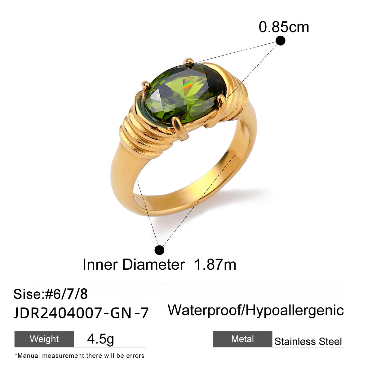 Abree Geometric Agate Ring Set - Style JDR2404007 Green (Size 7) [XIZOR6B4]