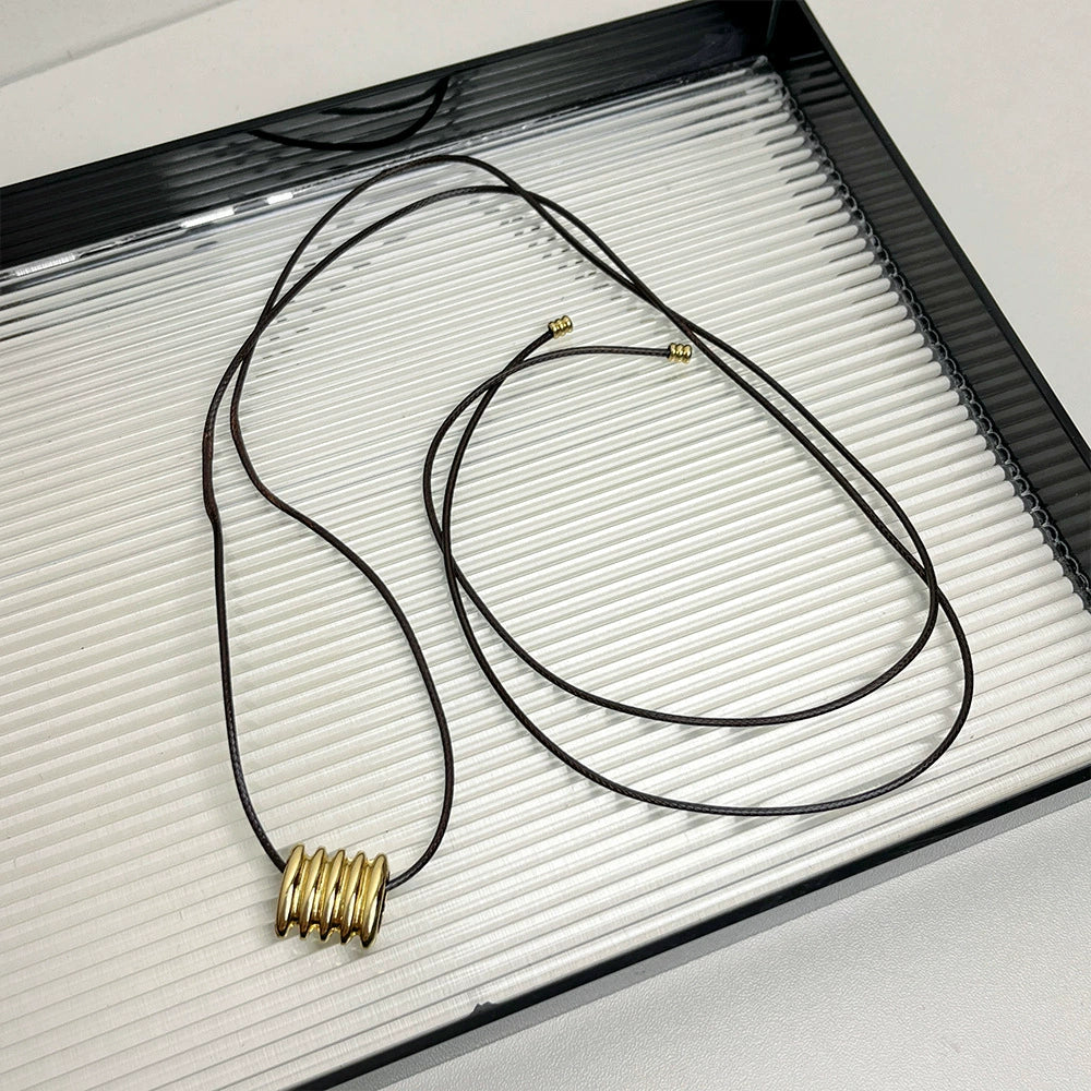 Amethyst Geometric Leather Necklace - Gold Pendant Leather Sweater Chain [6989FH7A]
