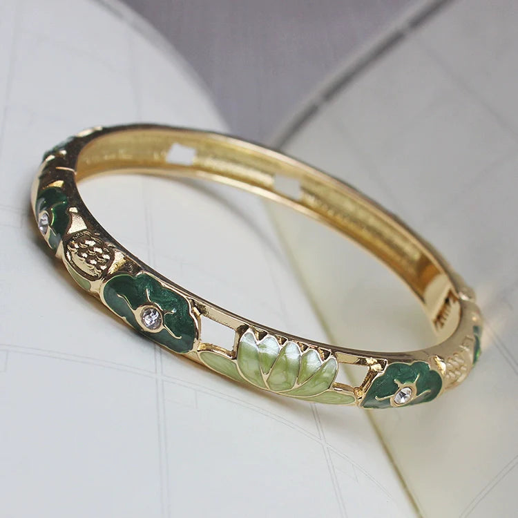 Sunshine Lotus Enamel Bracelet - Green Lotus