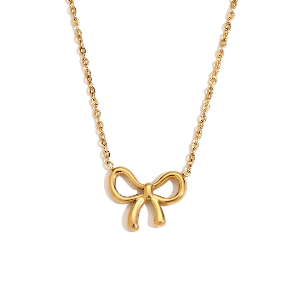 Chavy Sweet Bow Adornment Set - Simple Sweet Bow Pendant Necklace - Gold [VYM3L0H8]