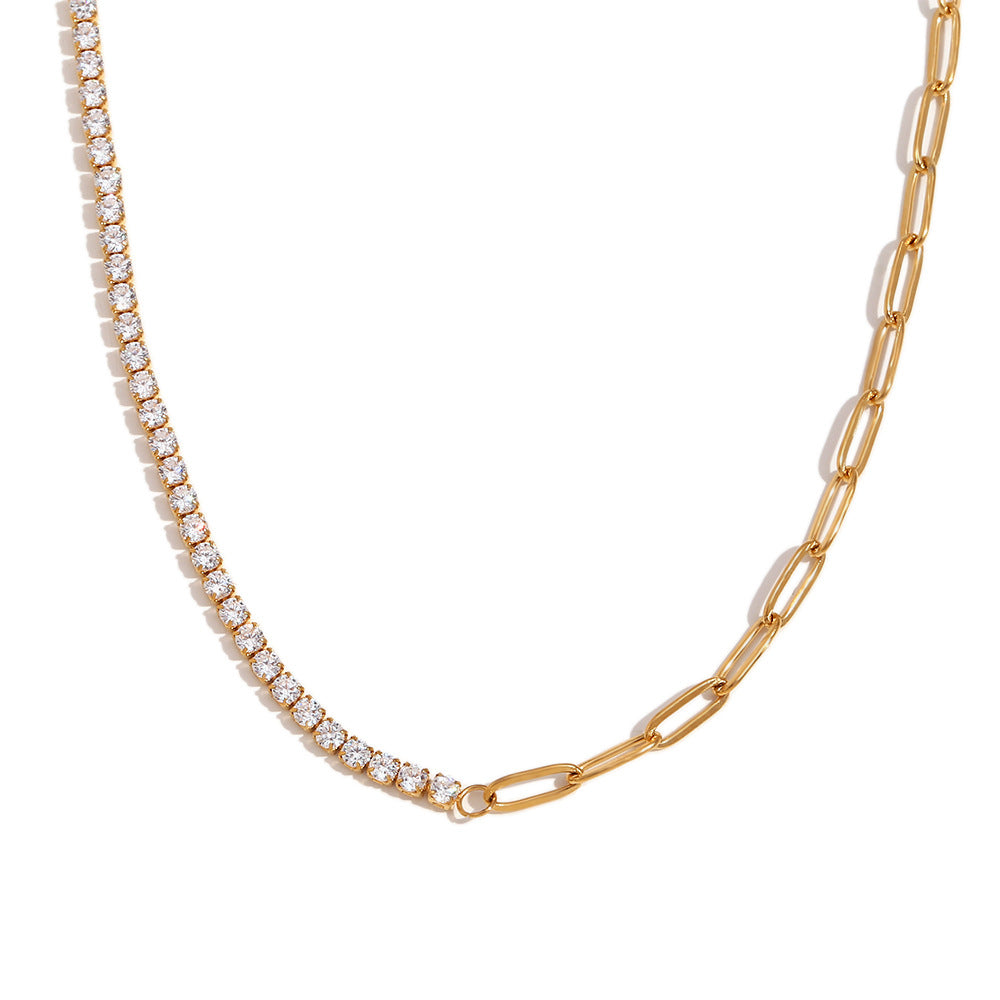 Dua Zircon Paperclip Jewelry Set - Zircon Paperclip Necklace [HEG3A32C]