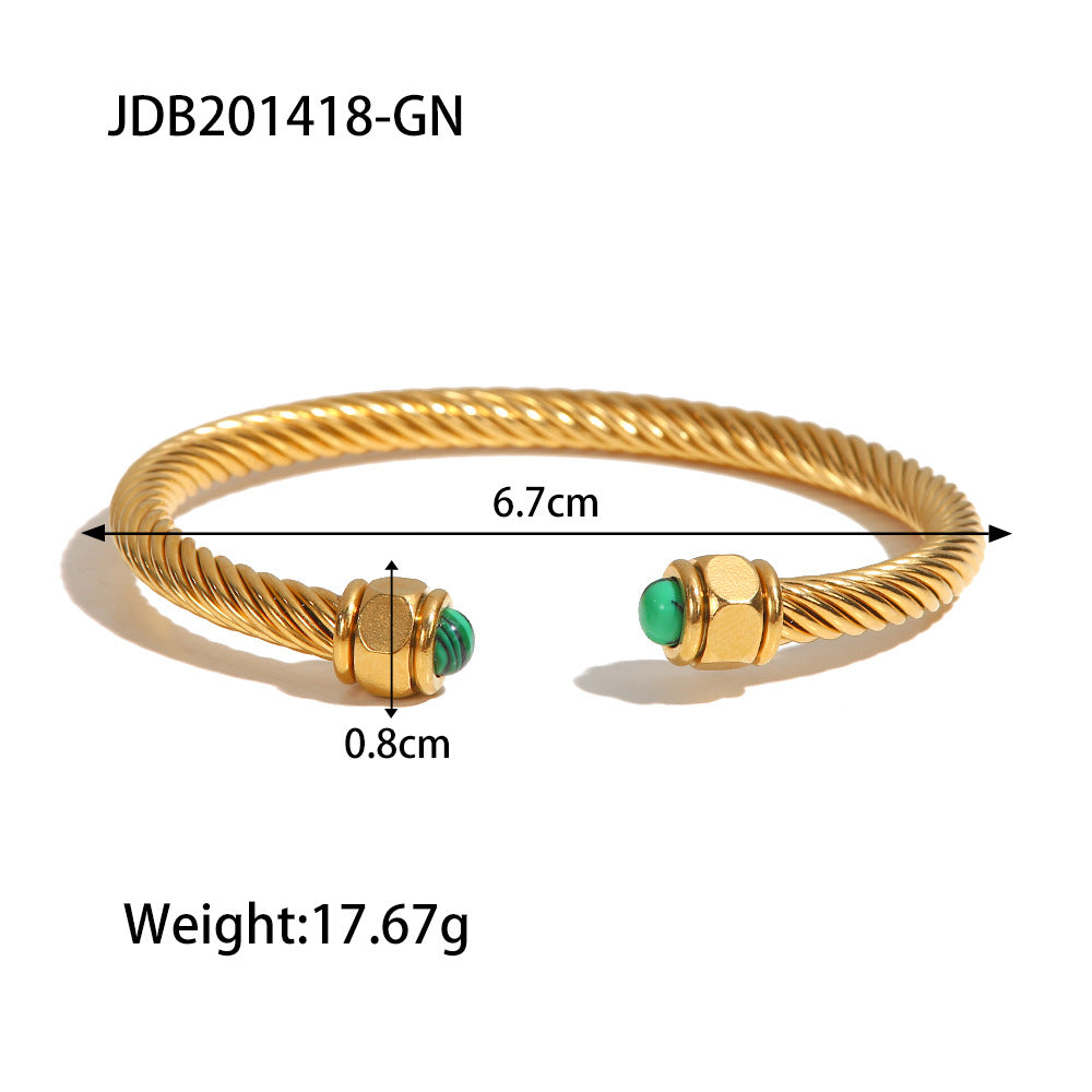 Glenda Natural Stone Open Bangle - Green Stone [CSWZHMJ7]