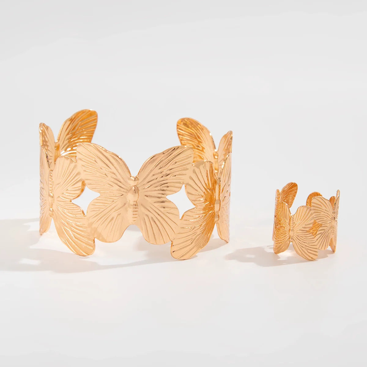 Chiamaka Bloom Ring Bracelet Set - Gold Butterfly