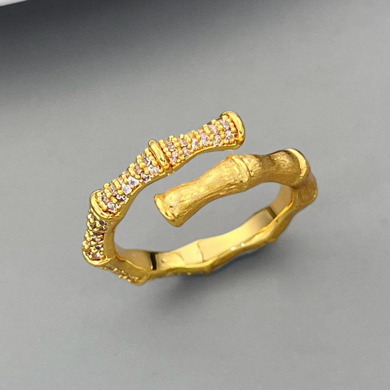 Aseel Two-Tone Bamboo Zircon Ring - Gold [AW2LFLE3]