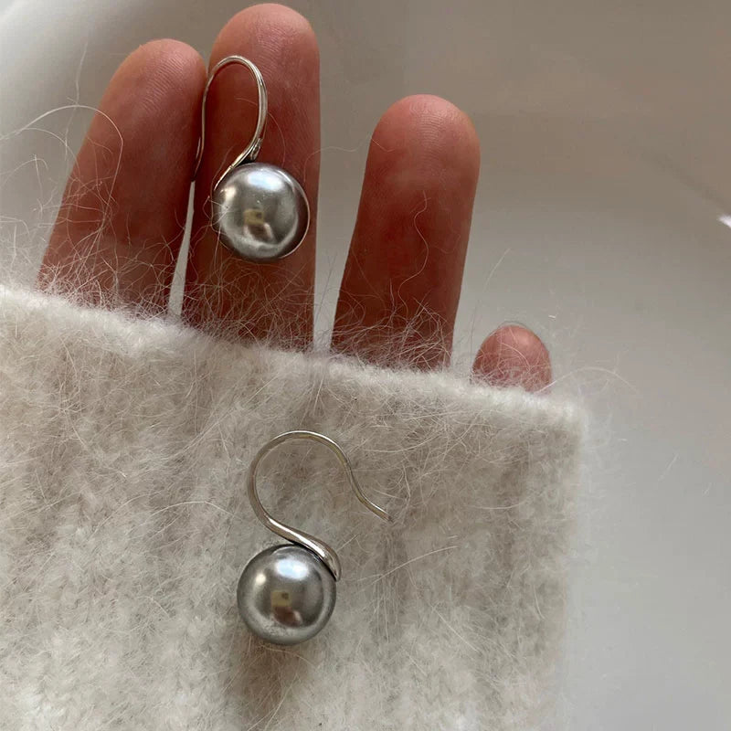 Oriana Pearl Drop Earrings - Silver Grey Pearl 12mm (Silver Hook)