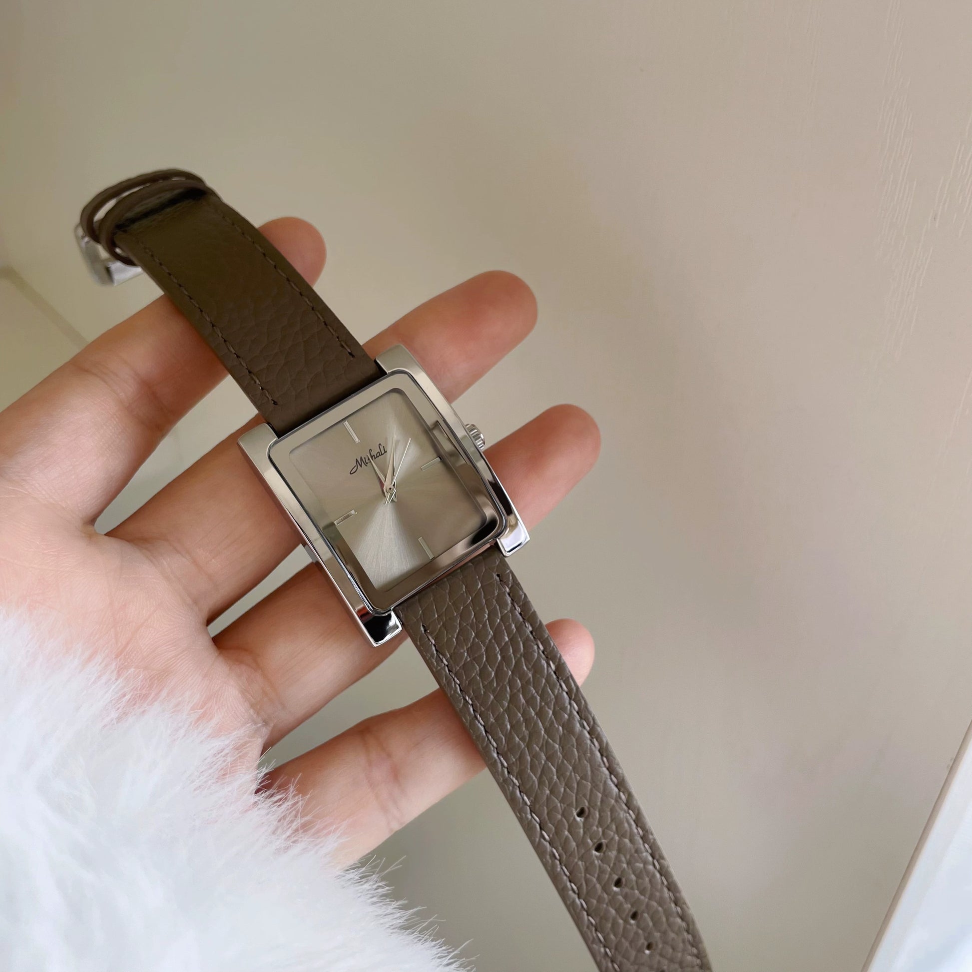 Jameson Square Leather Watch - Silver Case Grey Strap [1WD5YBX7]