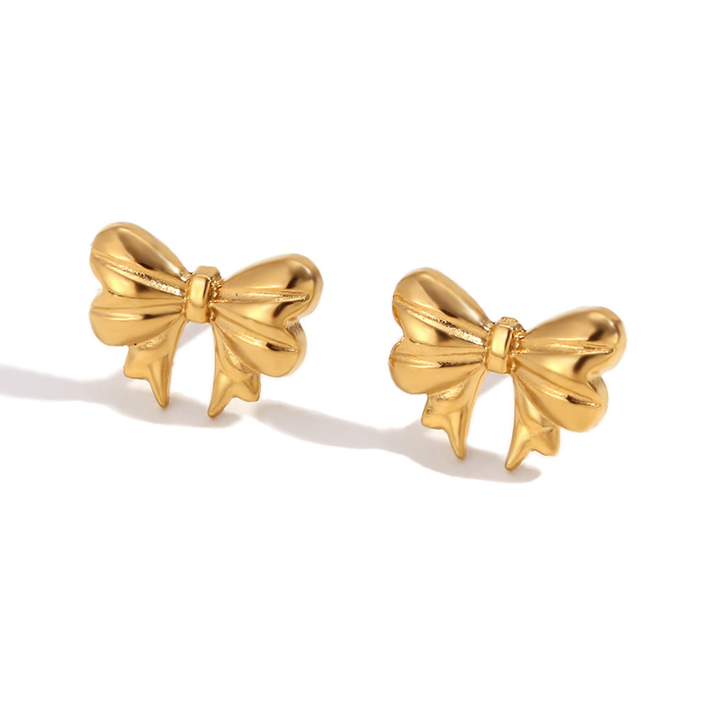 America Dainty Bow Set - Mini Classic Bow Stud Earrings - Gold [WDDWLILG]