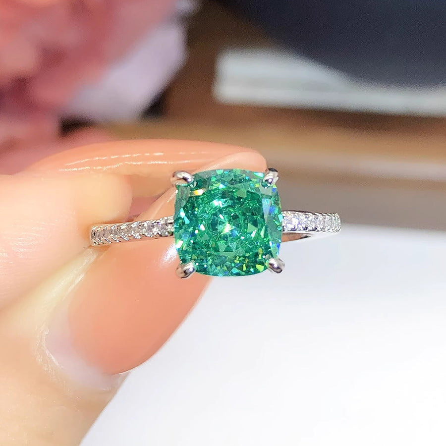 Eleen Emerald Green Jewelry Set - Green Diamond Bird's Nest Cut Adjustable Ring [1C2RPJXP]