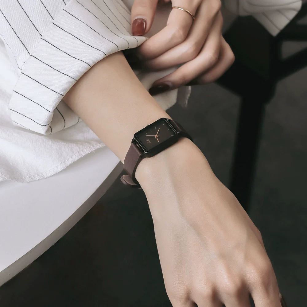 Adina Minimalist Leather Watch - Taupe
