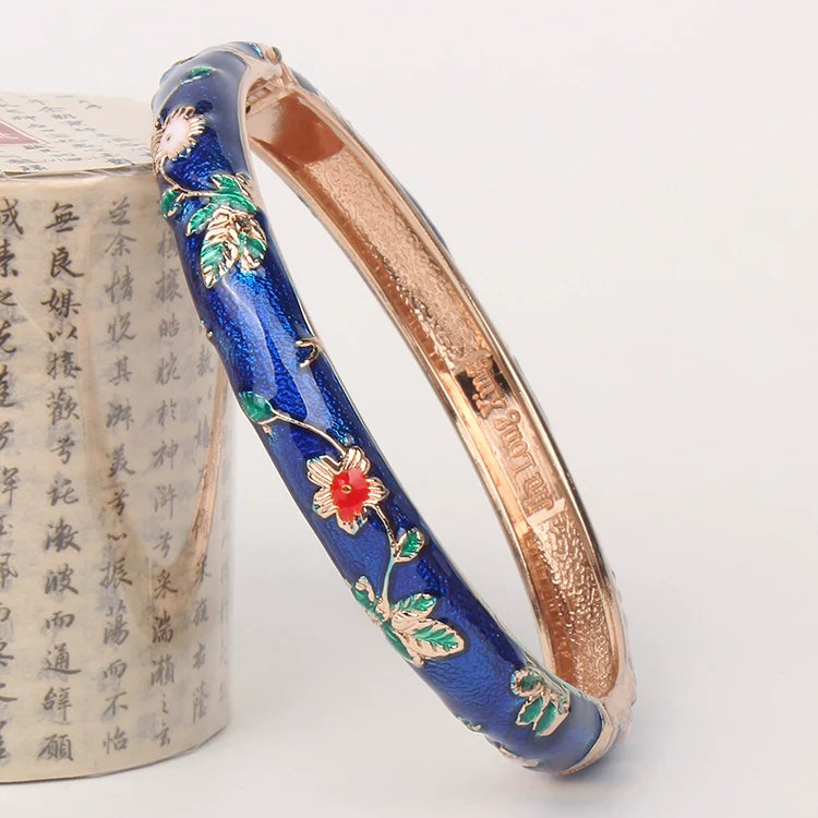 Jourdyn Floral Enamel Bangle - Dark Blue