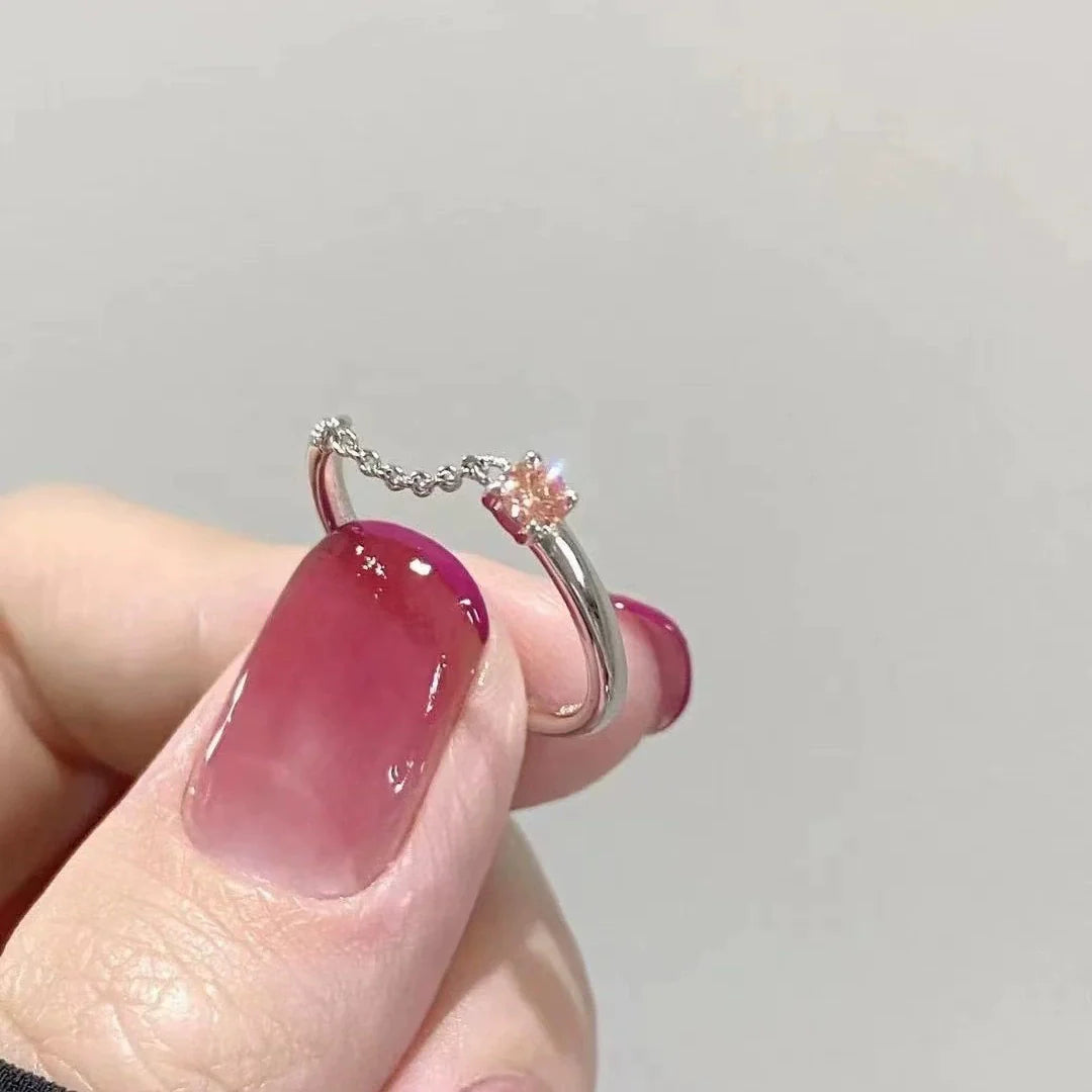 Paris Zircon Star Chain Ring - Pink Zircon Chain Ring