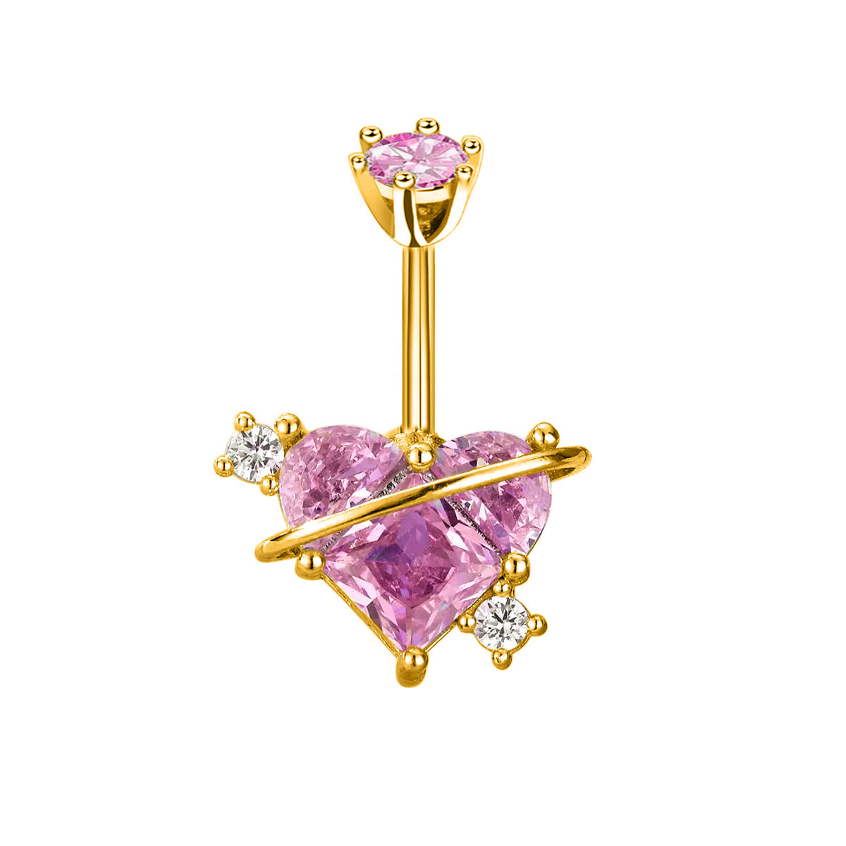Layal Zircon Heart Navel Ring - Pink (18k Gold Finish) [C6PQ8R6I]