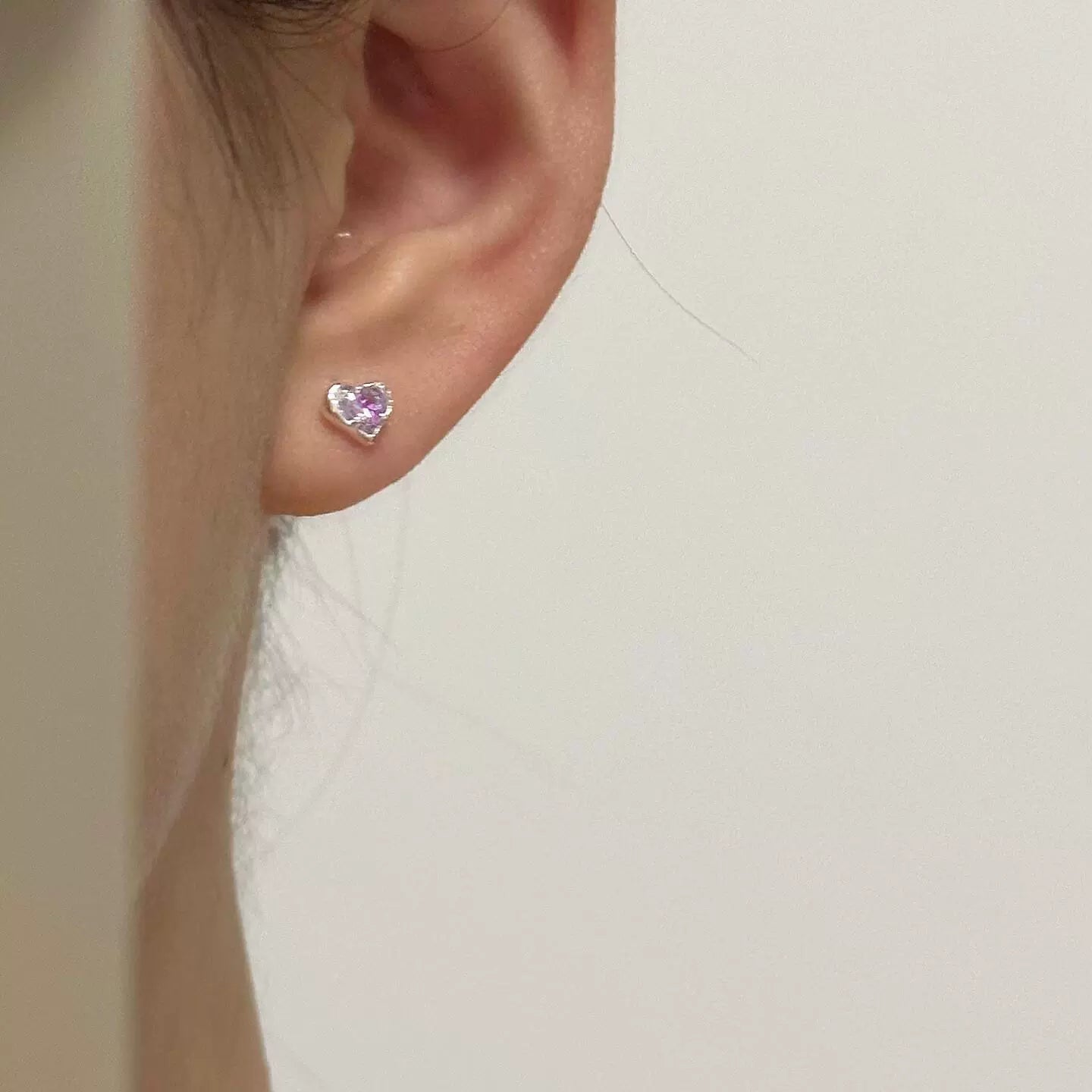 Daria Heart Stud Earrings - Purple Zirconia Heart