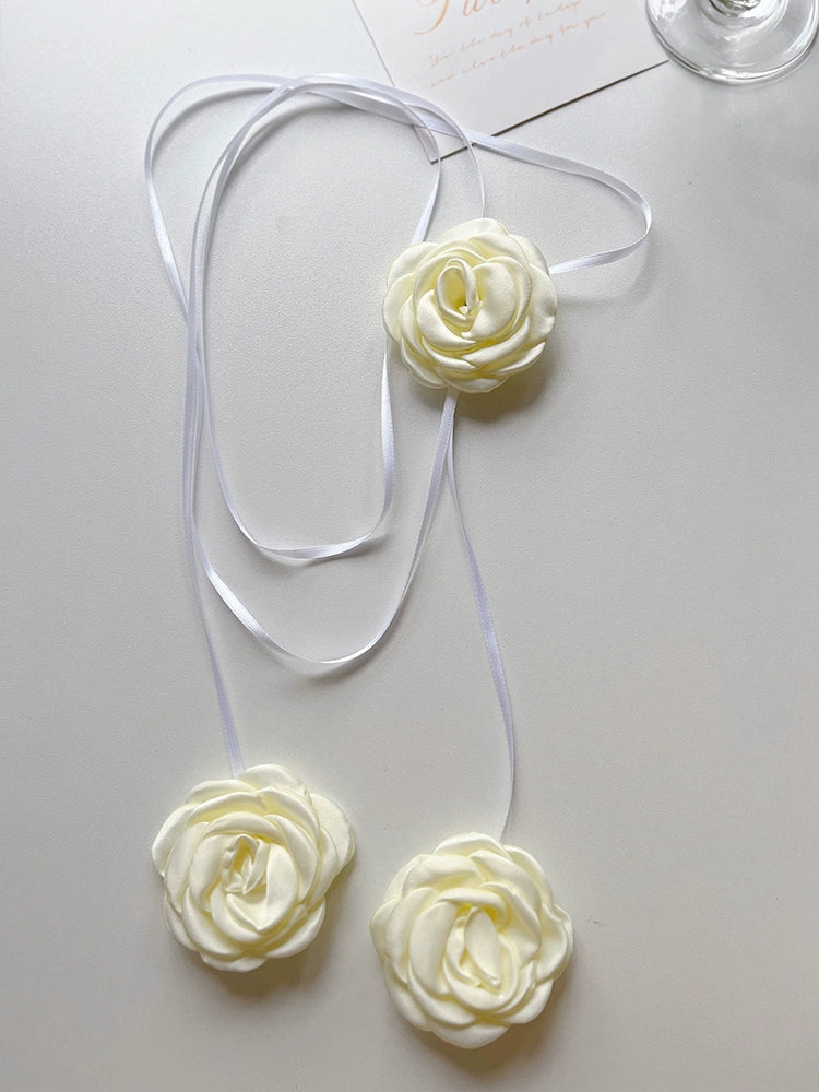 Kenley Fabric Rose Choker - White