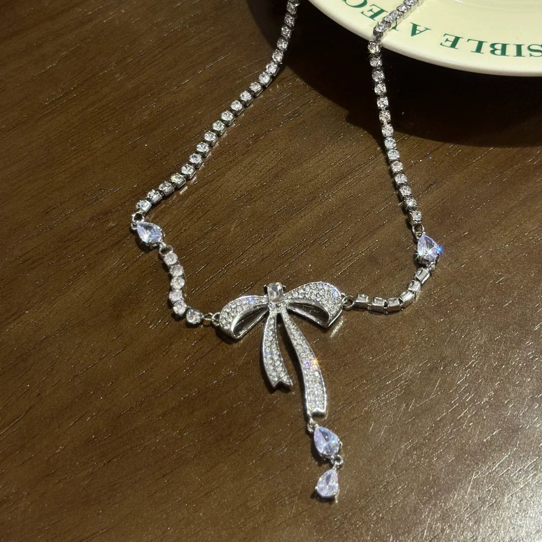 Thelma Rhinestone Bow Necklace - Necklace