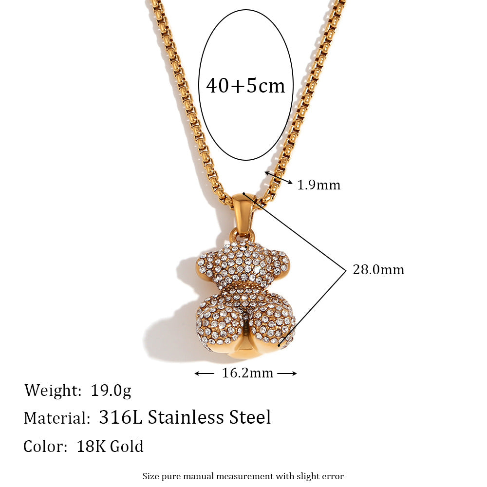 Lucienne Pave Bear Pearl Necklace - Square Pearl Chain Pave Sitting Bear Pendant Necklace - Gold [6I58JOIU]