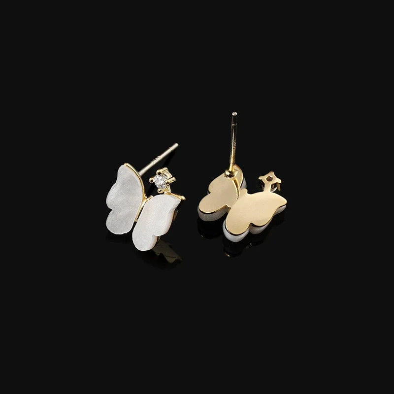Mireille Iridescent Butterfly Earrings - White Butterfly Stud